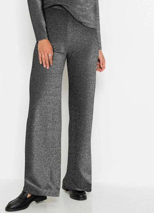 bonprix - Calça Preto e Prata em Malha com Lurex