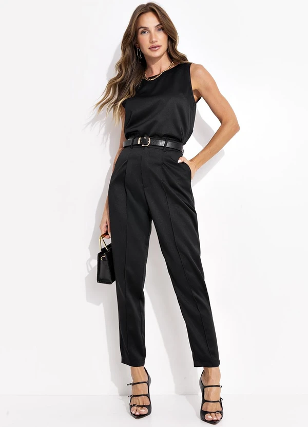 Quintess - Calça Alfaiataria Preta em Crepe com Cintura Alta e Comprimento Cropped 5