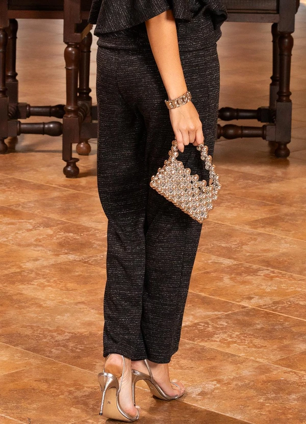 Quintess Calça Preto em Malha com Lurex