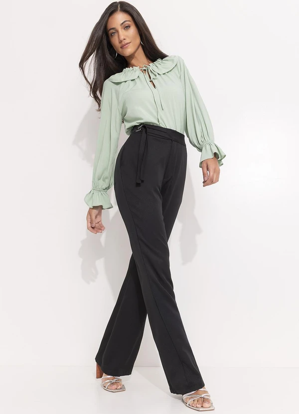 Quintess - Calça Preto em Tecido Plano Maquinetado 11