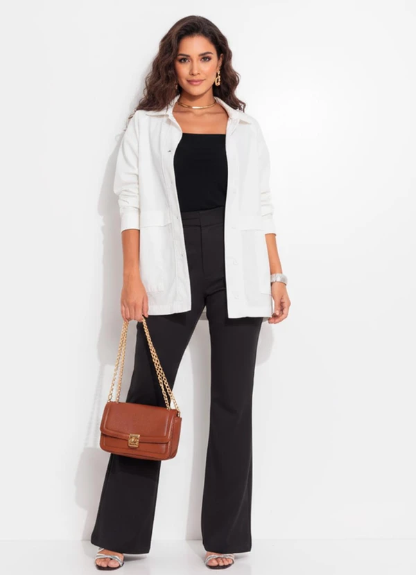 Quintess - Calça Preto em Tecido Plano Maquinetado 5