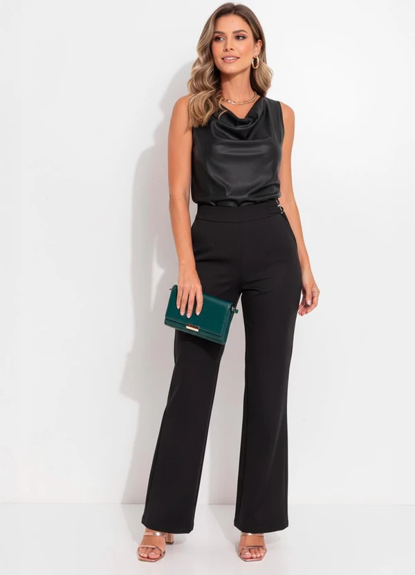 Quintess - Calça Preto em Tecido Plano Maquinetado 6