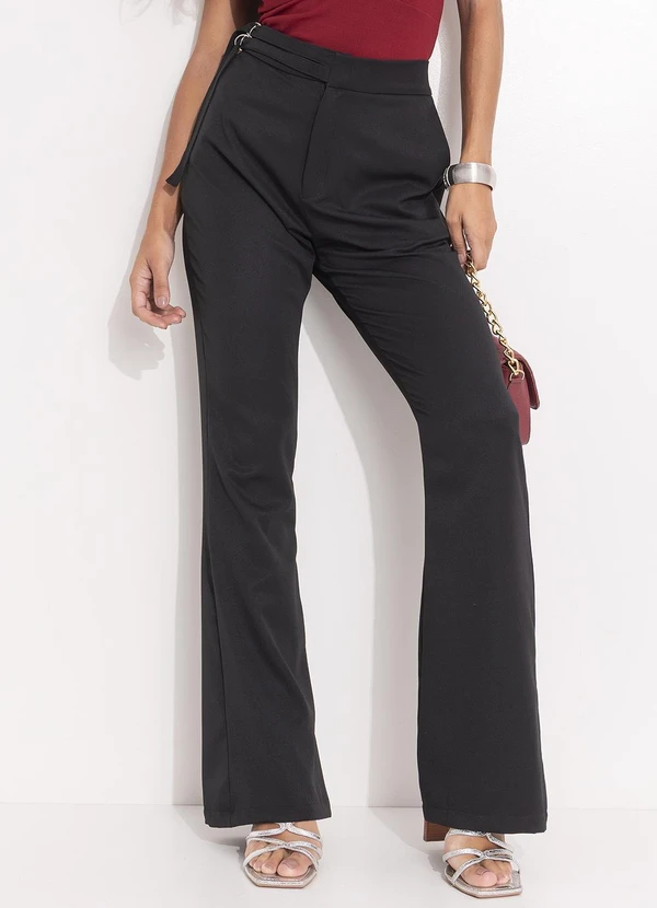 Quintess - Calça Preto em Tecido Plano Maquinetado 8