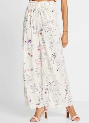 bonprix - Calça Ramo de Flores em Crepe Plano - BONPRIX