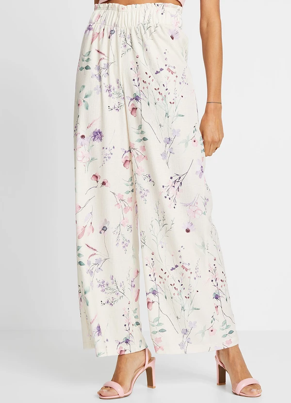 bonprix - Calça Ramo de Flores em Crepe Plano