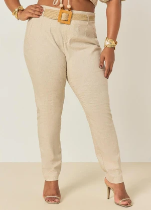 Elegance - Calça Reta Cintura Alta com Bolso Bege Natural - ELEGANCE