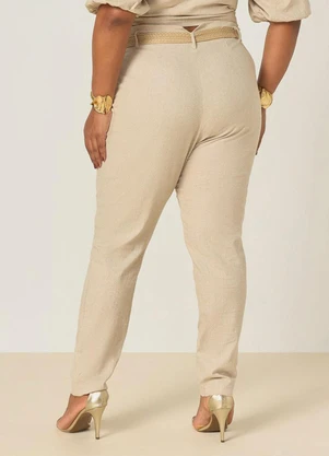 Elegance - Calça Reta Cintura Alta com Bolso Bege Natural - ELEGANCE