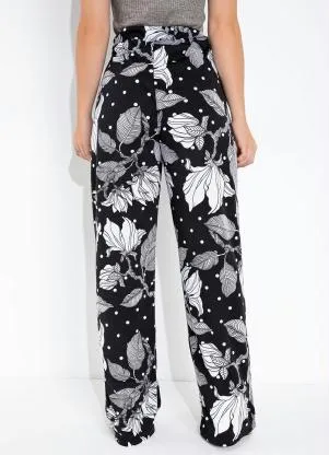 Moda Pop - Calça Reta com Botões Floral Preta - MODA POP