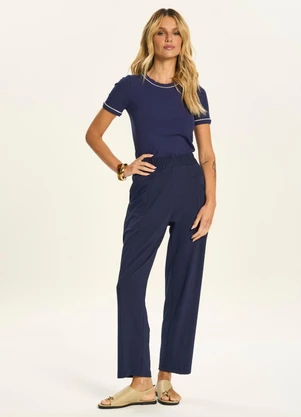 Doce Trama - Calça Reta com Cós de Elástico Azul - DOCE TRAMA