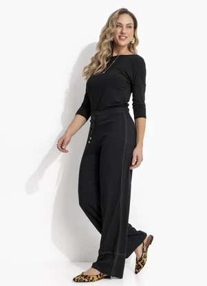 Quintess - Calça Reta Preta em Viscose Plana - QUINTESS