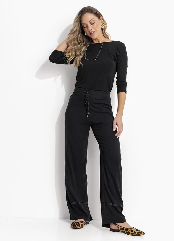 Quintess - Calça Reta Preta em Viscose Plana 3