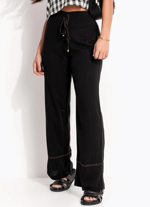 Quintess - Calça Reta Preta em Viscose Plana 6