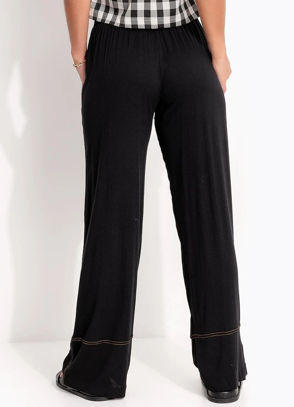 Quintess - Calça Reta Preta em Viscose Plana 7