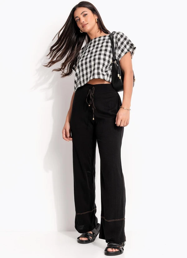 Quintess - Calça Reta Preta em Viscose Plana 8