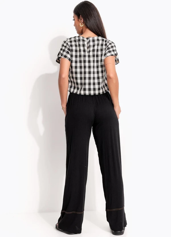 Quintess - Calça Reta Preta em Viscose Plana 9