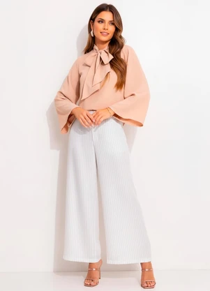 Quintess - Calça Risca de Giz Branco em Alfaiataria - QUINTESS