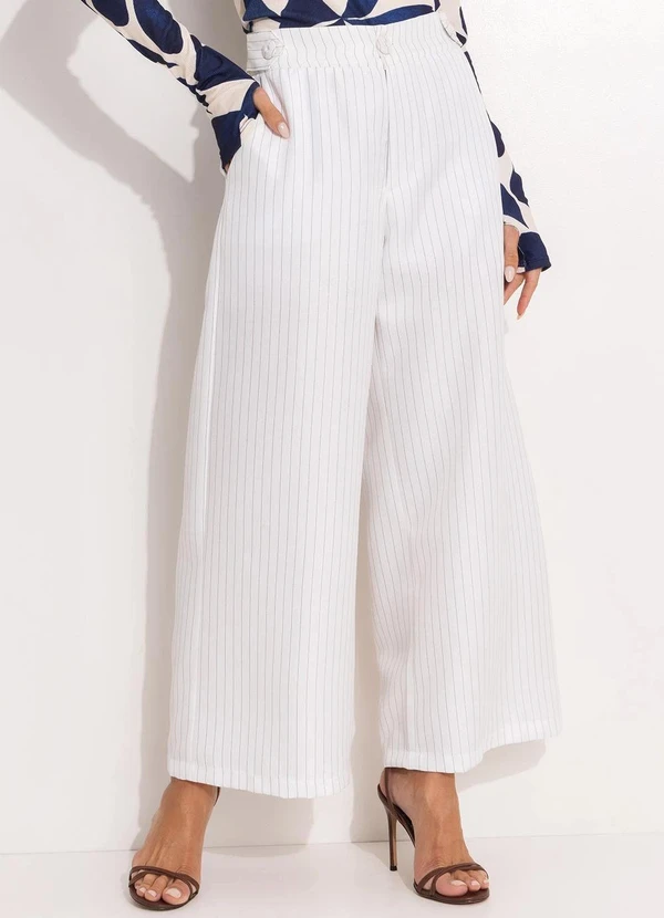 Quintess - Calça Risca de Giz Branco em Alfaiataria 2