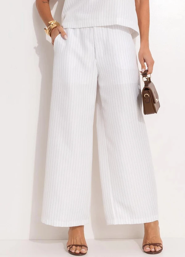Quintess - Calça Risca de Giz Branco em Alfaiataria 10