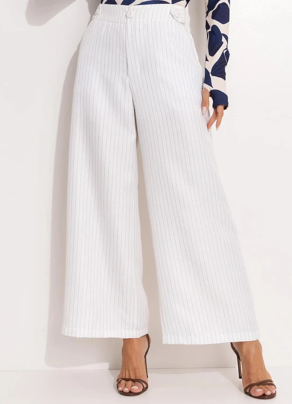 Quintess - Calça Risca de Giz Branco em Alfaiataria 3