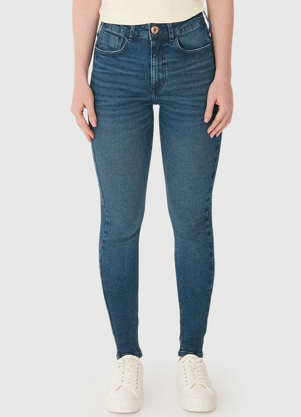 Malwee - Calça Skinny Cintura Alta em Jeans Azul Escuro