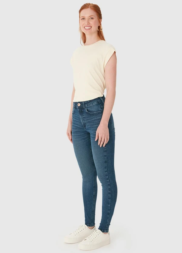 Malwee - Calça Skinny Cintura Alta em Jeans Azul Escuro 4
