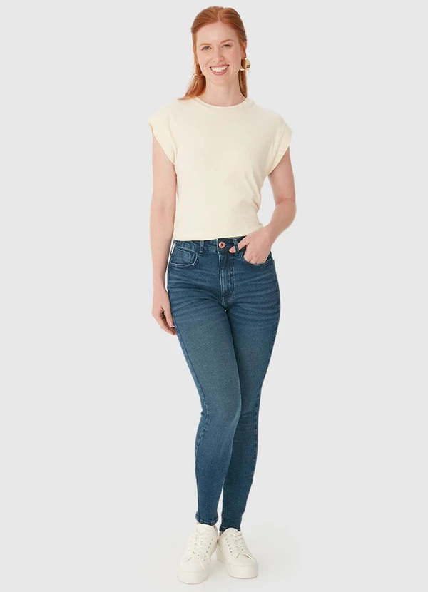 Malwee - Calça Skinny Cintura Alta em Jeans Azul Escuro 5