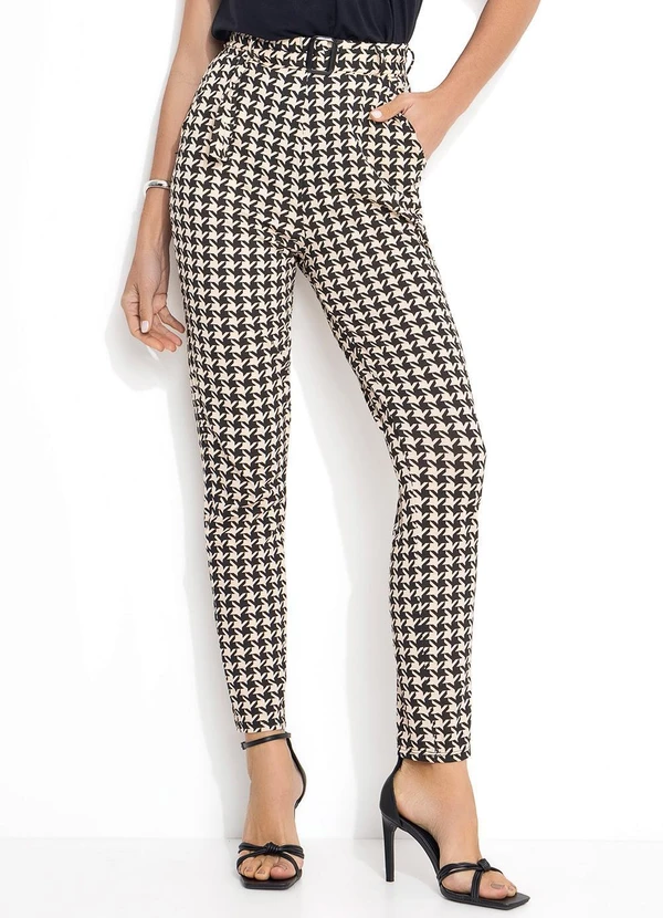 Quintess - Calça Soltinha Pied de Poule com Bolsos e Faixa