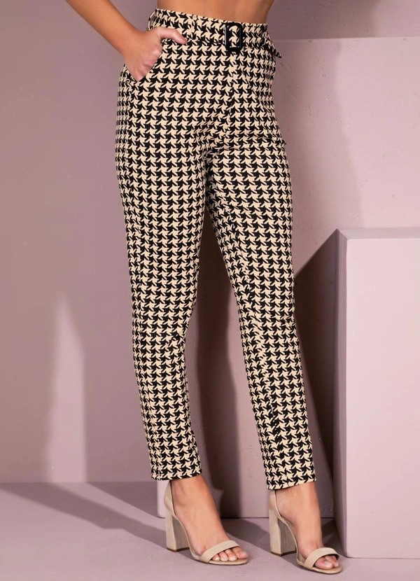 Quintess - Calça Soltinha Pied de Poule com Bolsos e Faixa 10