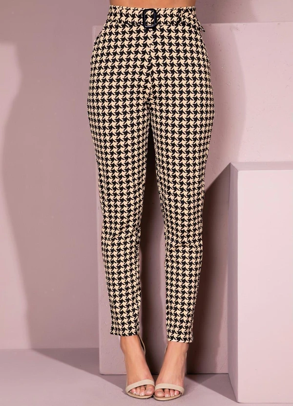 Quintess - Calça Soltinha Pied de Poule com Bolsos e Faixa 11