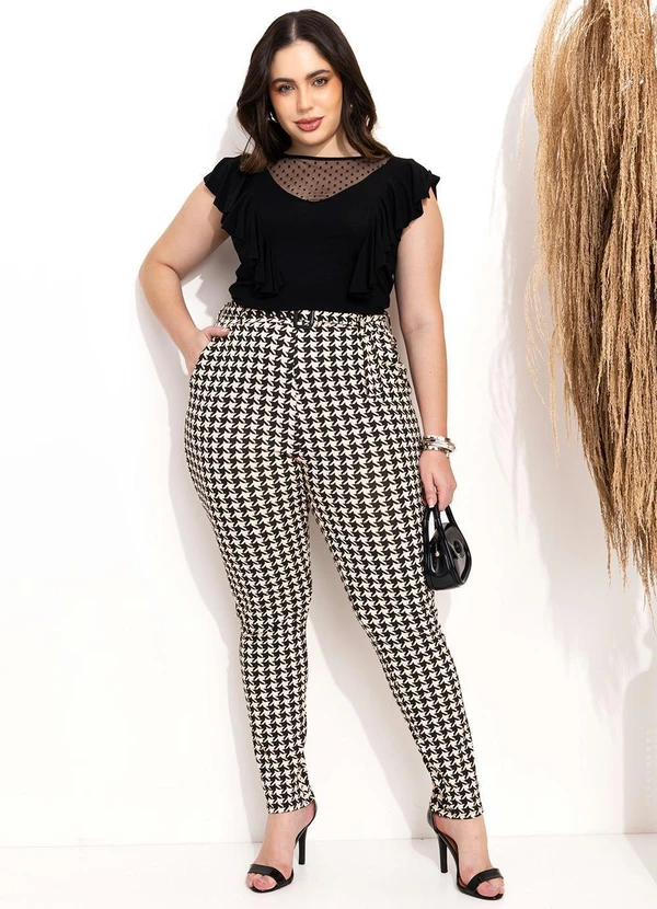 Quintess - Calça Soltinha Pied de Poule com Bolsos e Faixa 14