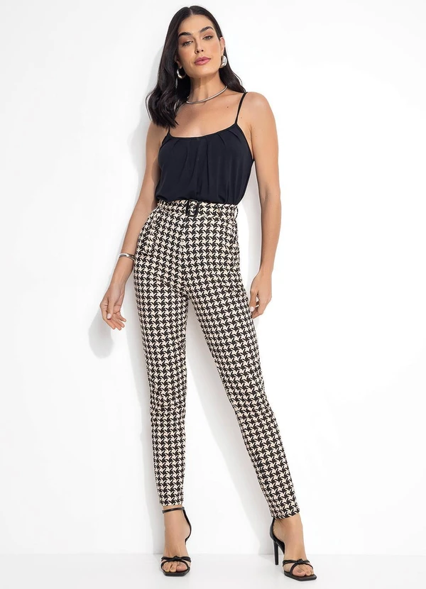 Quintess - Calça Soltinha Pied de Poule com Bolsos e Faixa 5