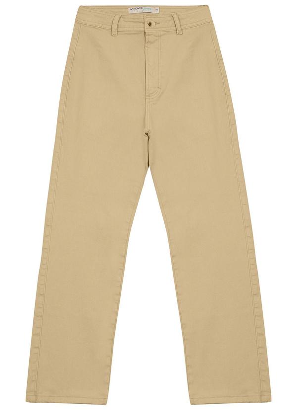Malwee - Calça Straight Cropped Cintura Alta Areia