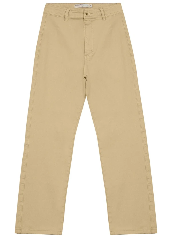 Malwee - Calça Straight Cropped Cintura Alta Areia