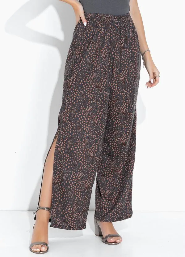 Moda Pop - Calça Tigre com Fendas e Cintura Alta.