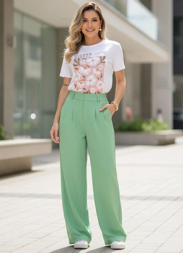 Quintess - Calça Verde Claro em Alfaiataria