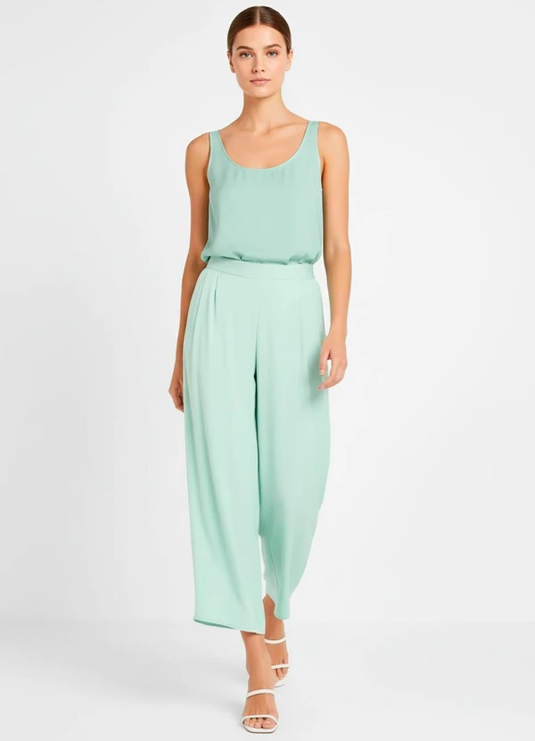 bonprix - Calça Verde Claro em Crepe Plano 2