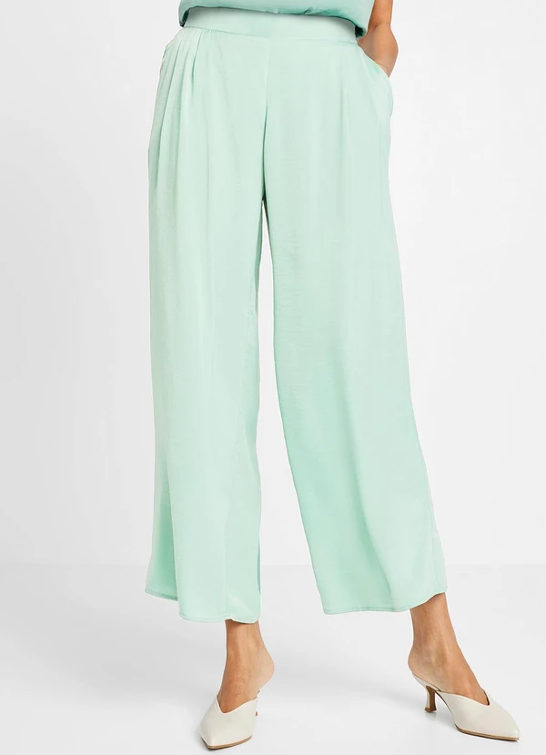 bonprix - Calça Verde Claro em Crepe Plano 4