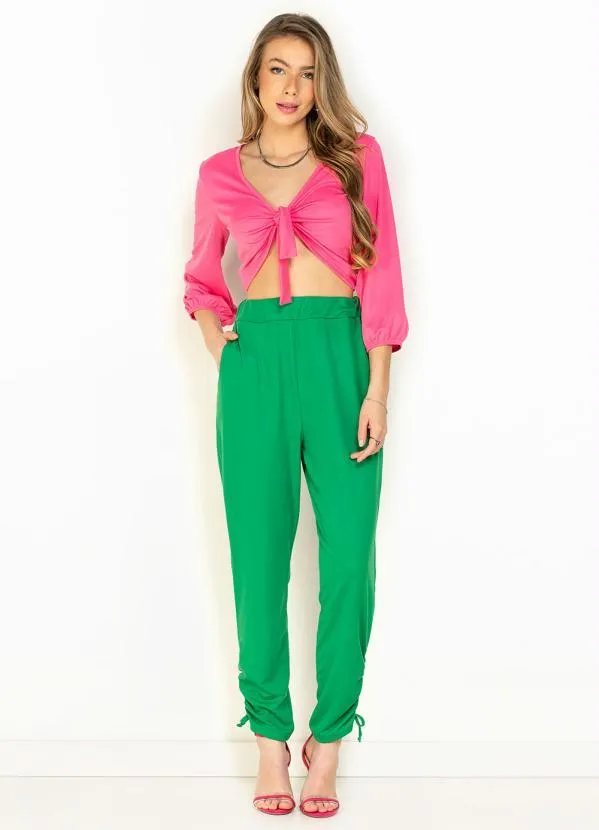 Moda Pop - Calça Verde com Franzidos e Detalhes na Perna 6