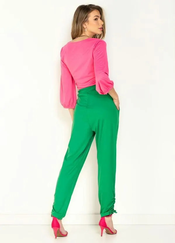 Moda Pop - Calça Verde com Franzidos e Detalhes na Perna 7
