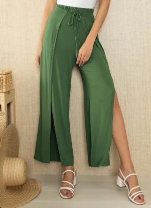 Quintess - Calça Verde com Sobreposição e Fendas Frontais - QUINTESS