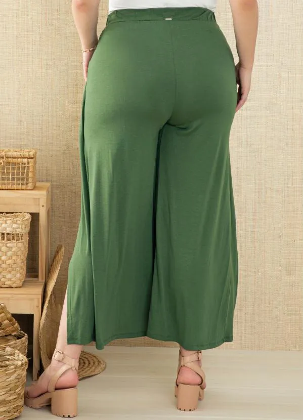 Quintess - Calça Verde com Sobreposição e Fendas Frontais 4