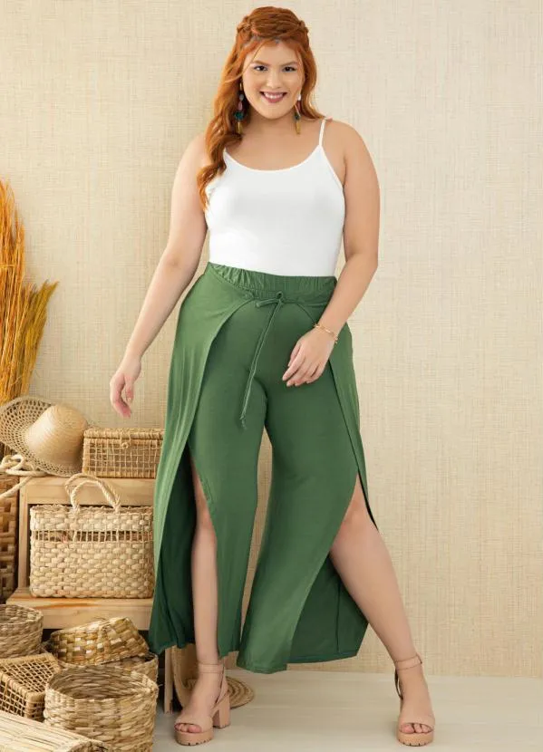 Quintess - Calça Verde com Sobreposição e Fendas Frontais 3