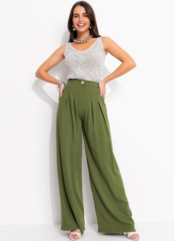 Quintess - Calça Verde em Viscose Plana 6