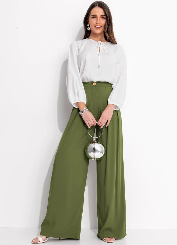 Quintess - Calça Verde em Viscose Plana 2