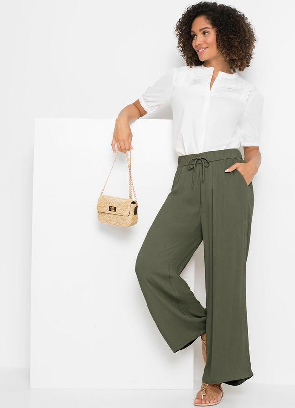 bonprix - Calça Verde Oliva em Malha de Viscose 5