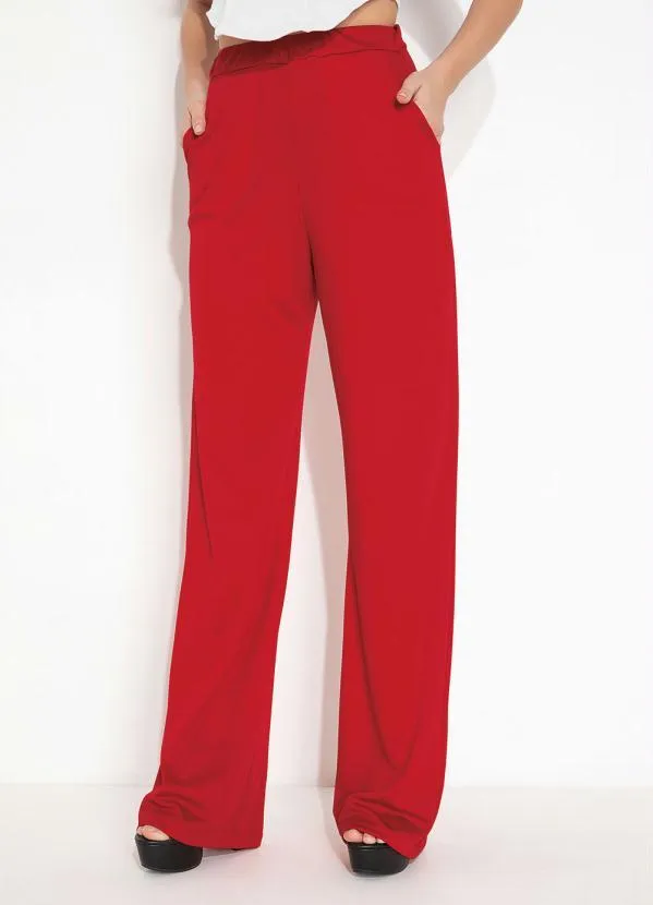 Moda Pop - Calça Vermelha com Cintura Alta e Bolsos