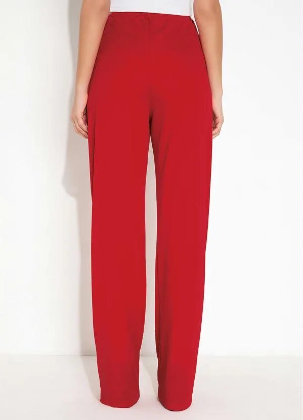 Moda Pop - Calça Vermelha com Cintura Alta e Bolsos 2
