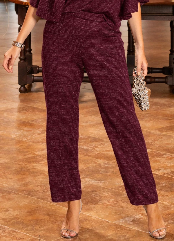 Quintess Calça Vermelha em Malha com Lurex