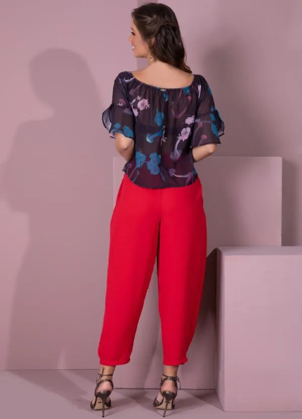 Queima Estoque - Calça Vermelho com Pregas 4