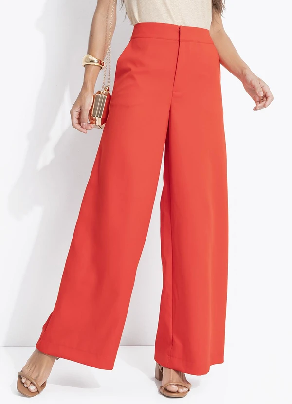 Quintess - Calça Vermelho em Crepe Plano